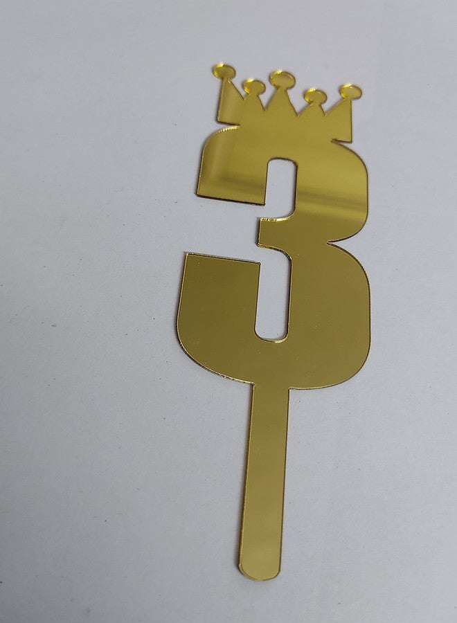MOREL Gold Color Numerical Number Three (3) Cake Topper for Birthday/Anniversary (Gold, 3) - Image 1